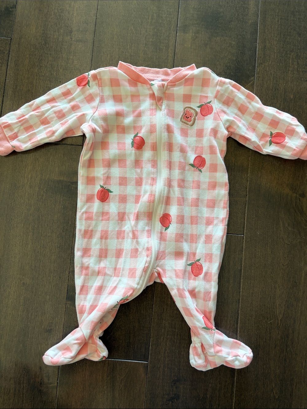 Pink Pekkle Gingham Peach-Print Footed One-Piece
